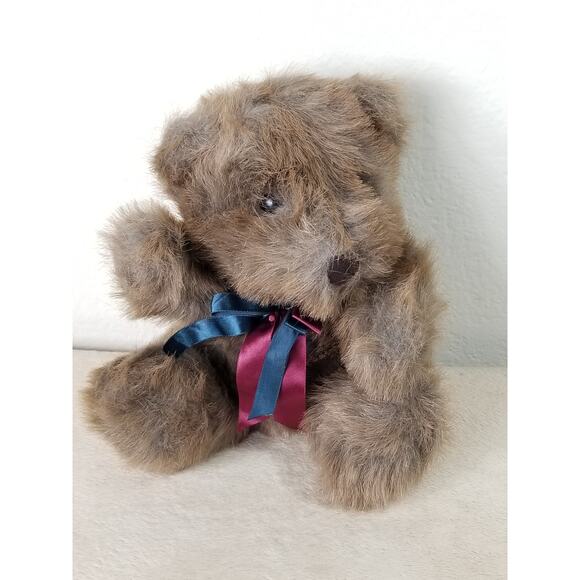 Dan Dee Teddy Bear Brown 9" Plush Toy Stuffed Animal 90's w/ Bow Silk Vintage - Picture 1 of 11